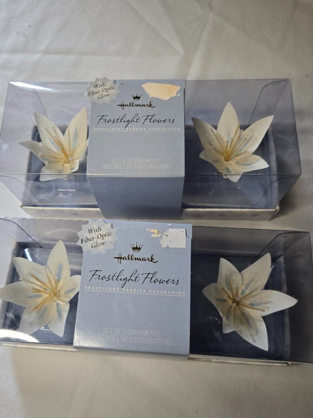 New Hallmark Frostlight Flowers Faeries 2 fiber optic glow ornaments